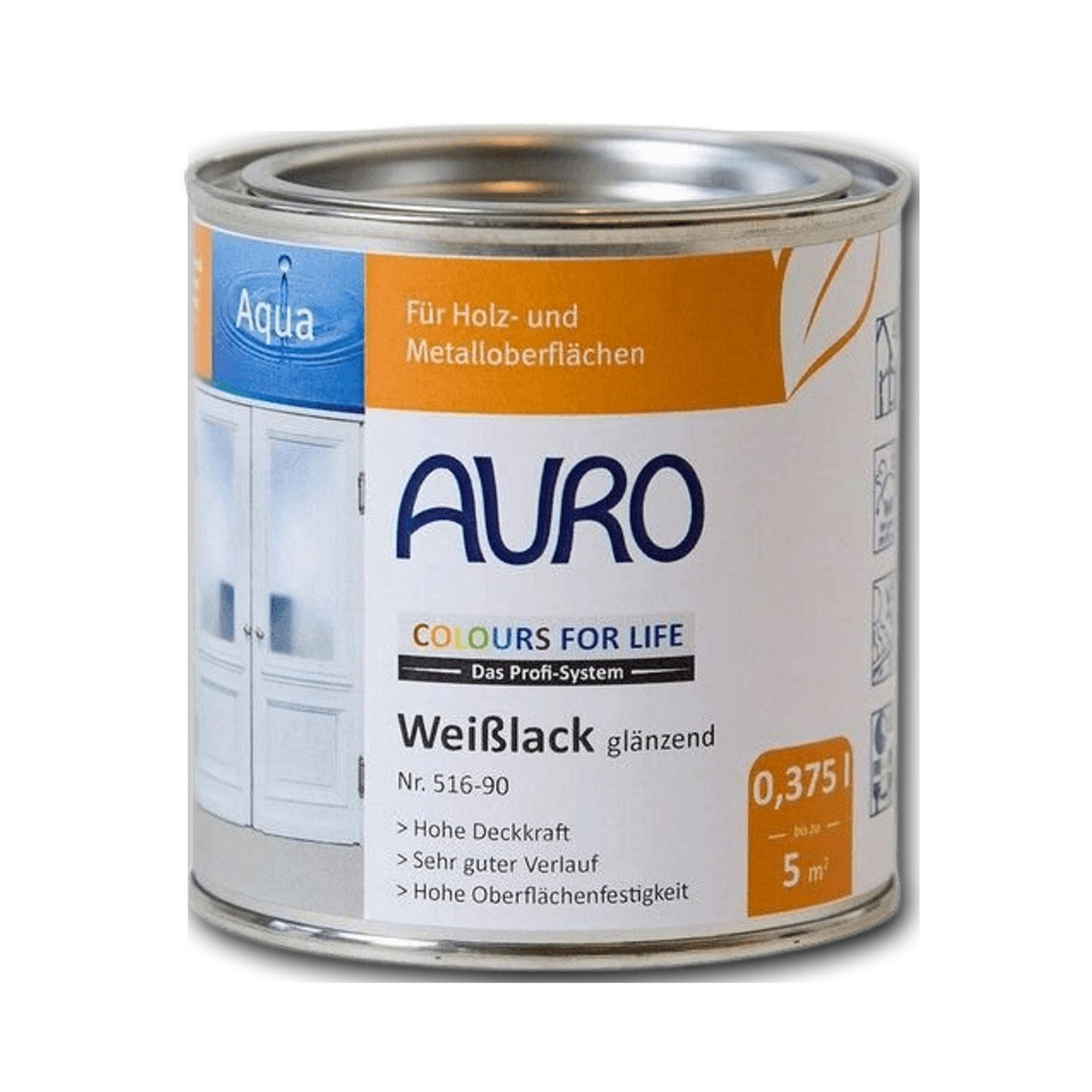 AURO COLOURS FOR LIFE Weißlack glänzend Nr. 516-90 weiß - 0,375 l Dose
