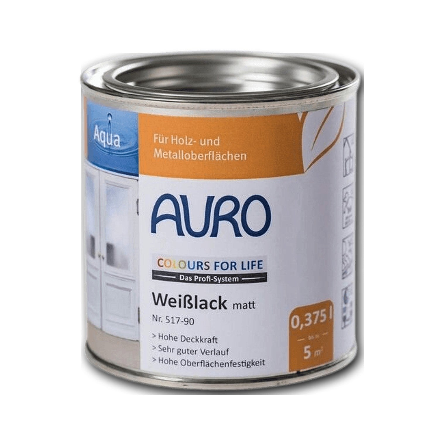 AURO COLOURS FOR LIFE Weißlack matt Nr. 517-90 weiß — 0,375 l