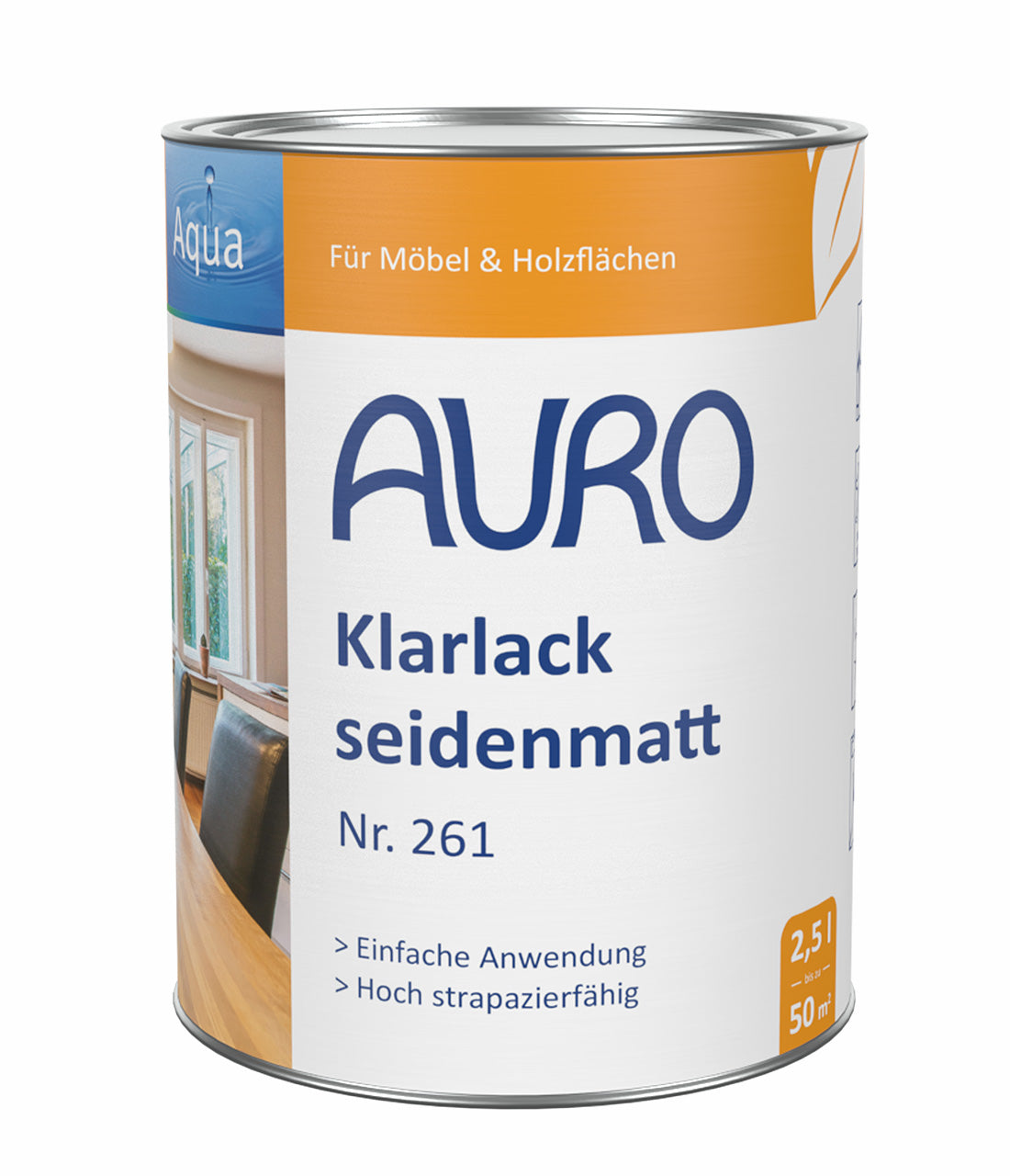 AURO Klarlack seidenmatt Nr. 261, 2,5-Liter-Dose