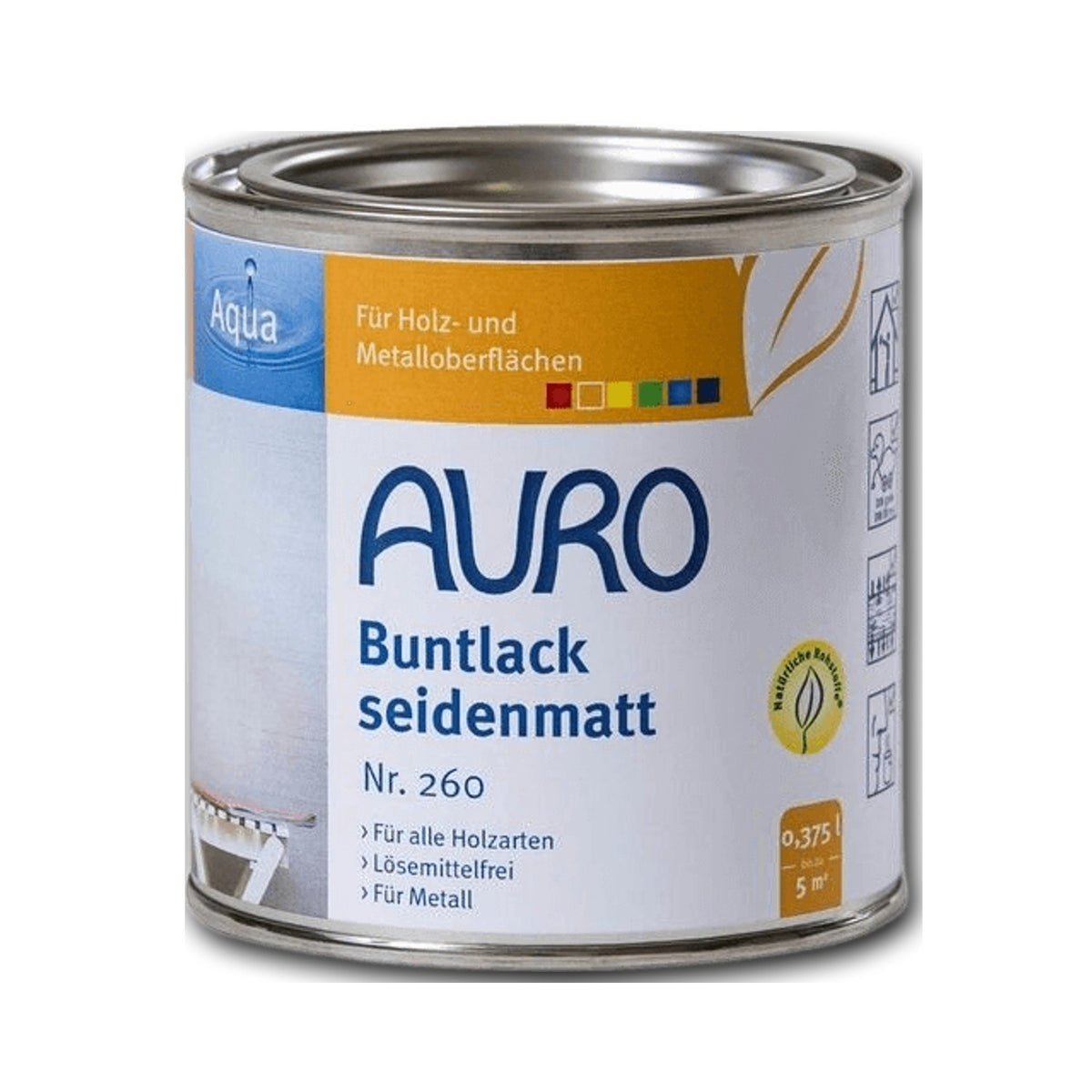 AURO Weißlack seidenmatt Aqua Nr. 260-90 — 0,375 l