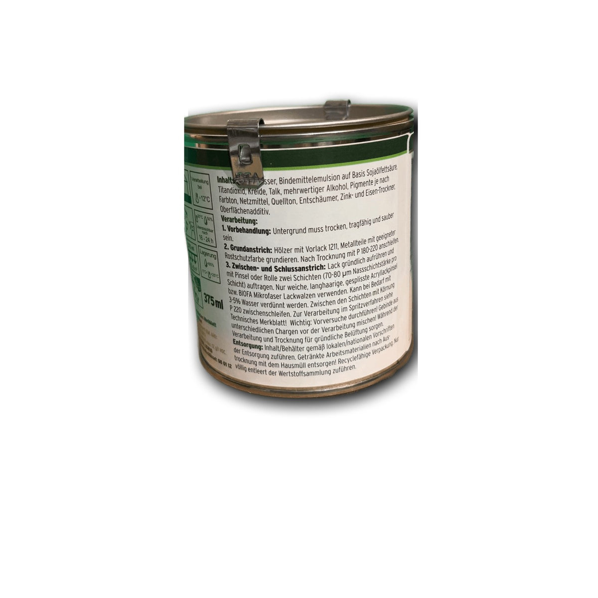 Biofa Vernilux Aqua Decklack für außen – weiß, seidenglänzend – 375 ml — Detailansicht