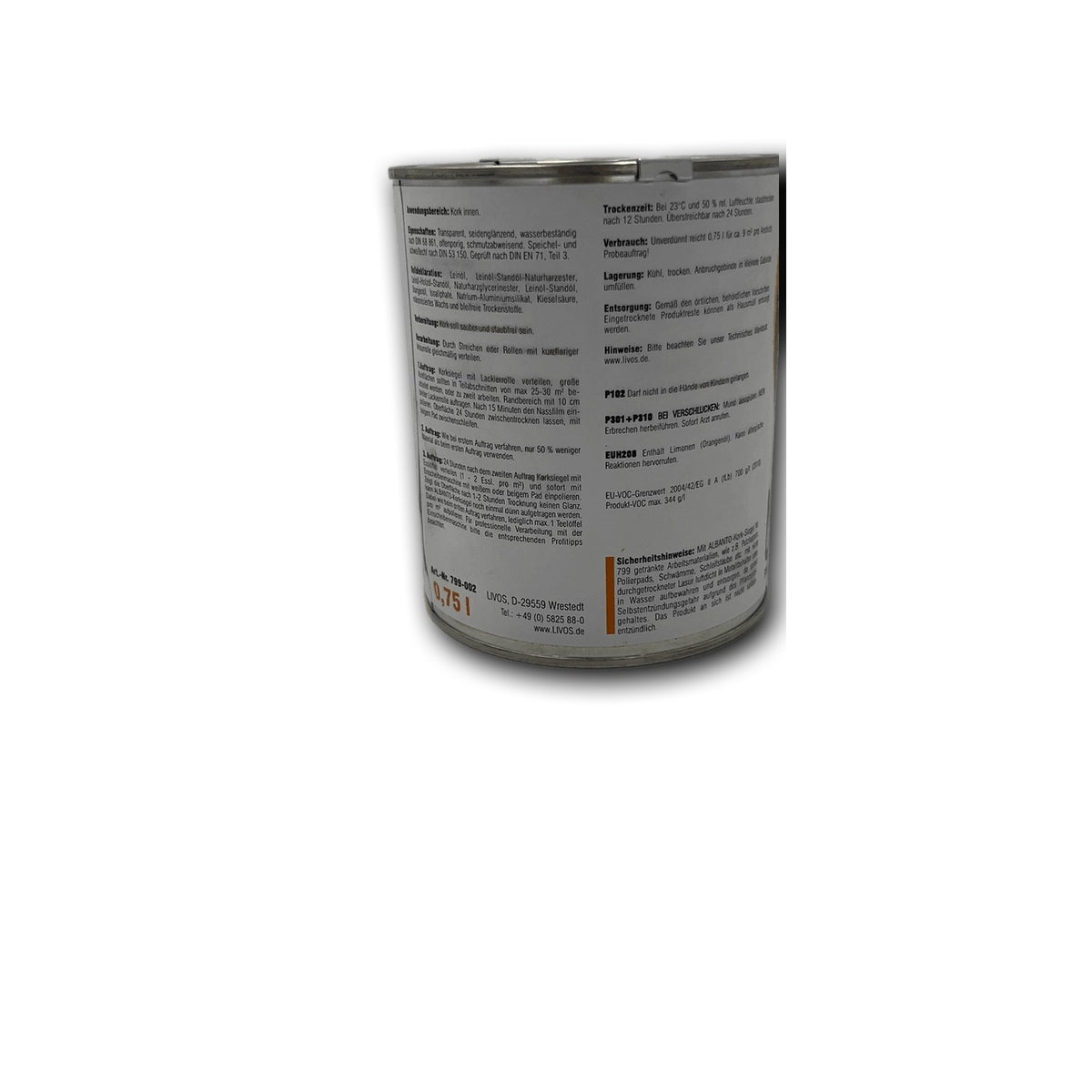 Livos ALBANTO Kork-Siegel farblos - 0,75 l Dose — Detailansicht