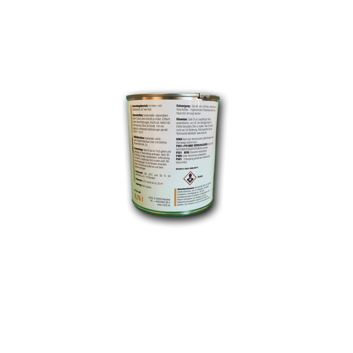 Livos ALIS Teak-Öl Nr. 567 - 0,75 l Dose — Detailansicht