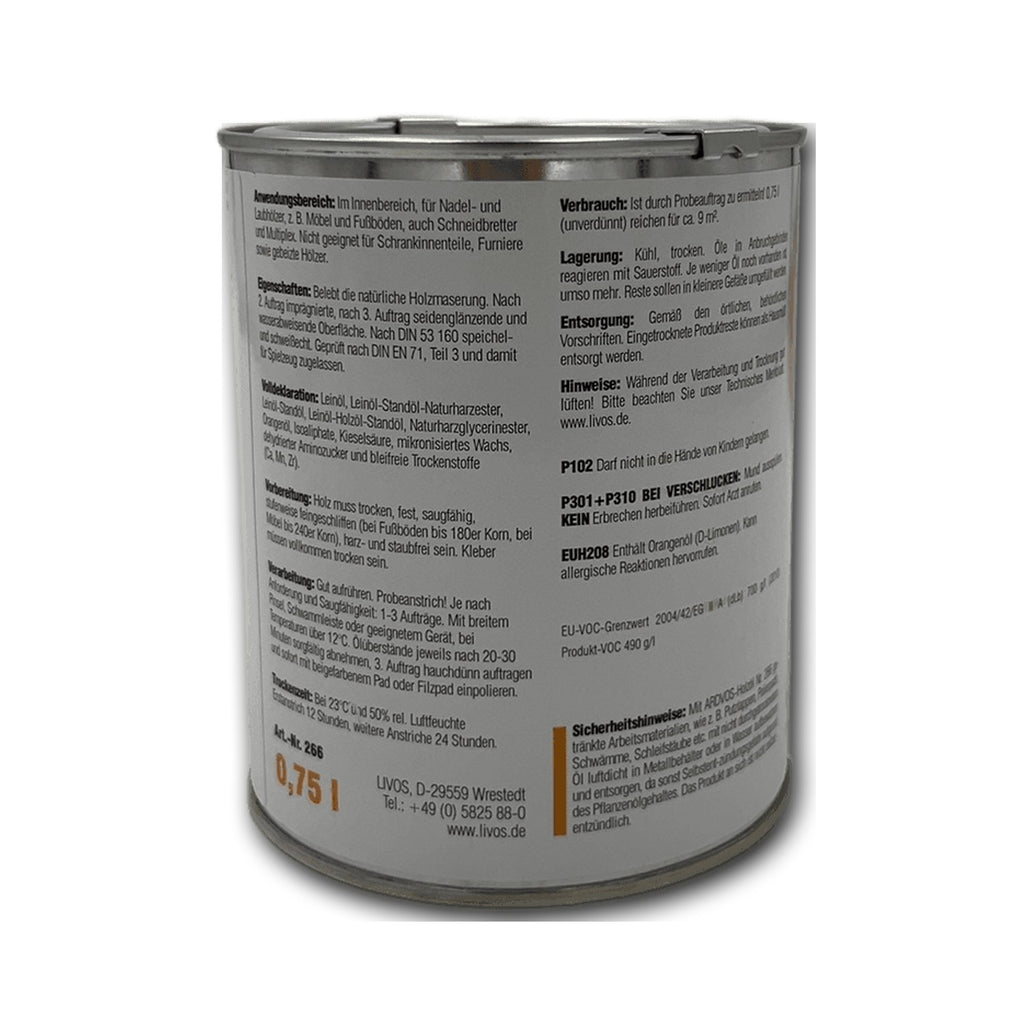 Livos ARDVOS Holzöl Nr. 266 — 0,75 l — Detailansicht