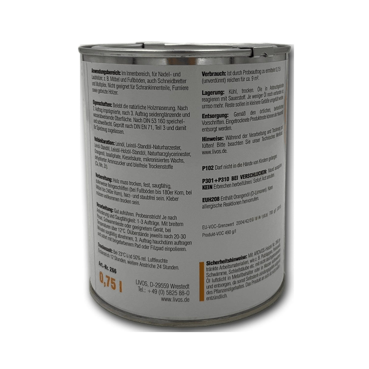 Livos ARDVOS Holzöl Nr. 266 — 0,75 l — Detailansicht