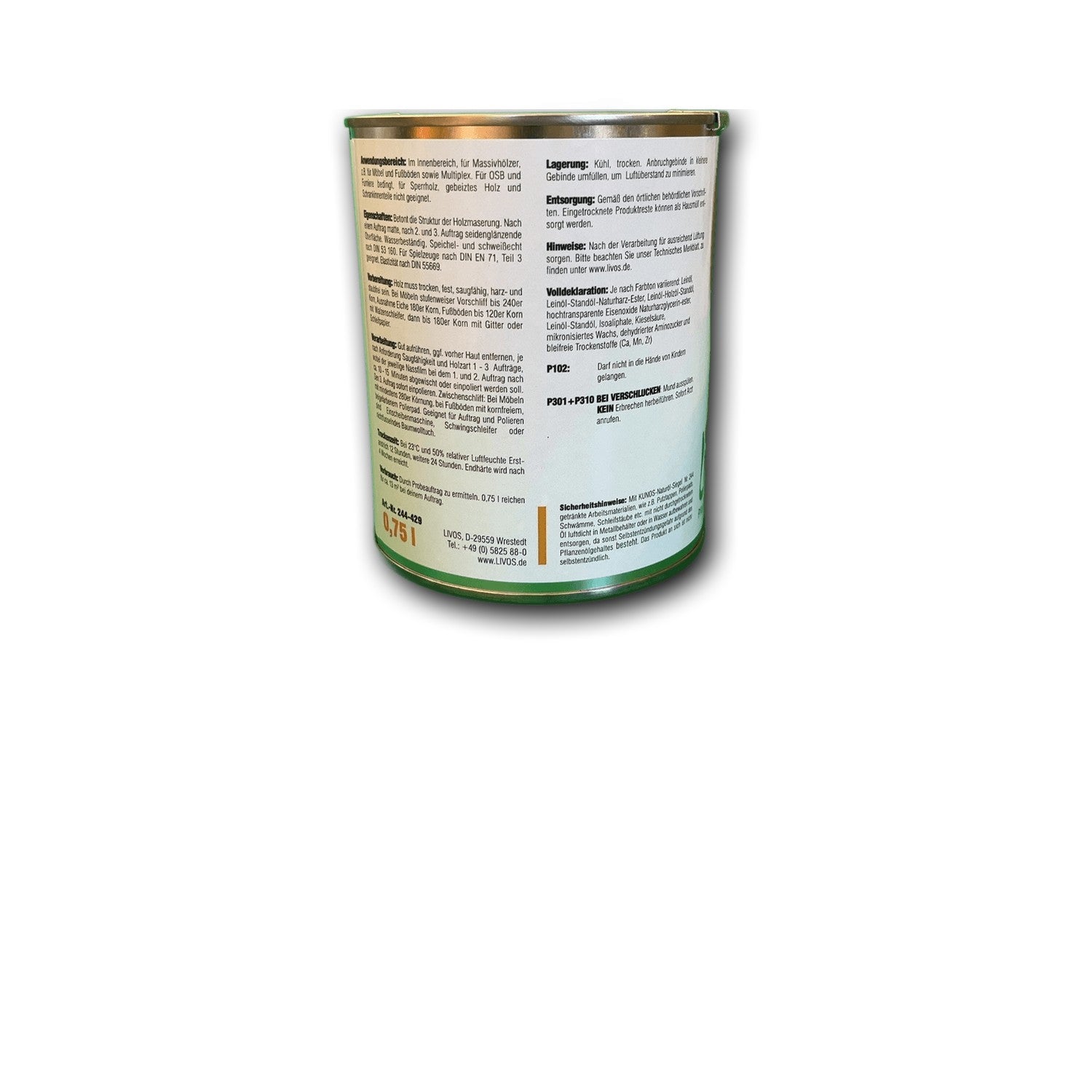 Livos KUNOS Naturöl-Siegel Kirsche intensiv - 0,75 l Dose — Detailansicht