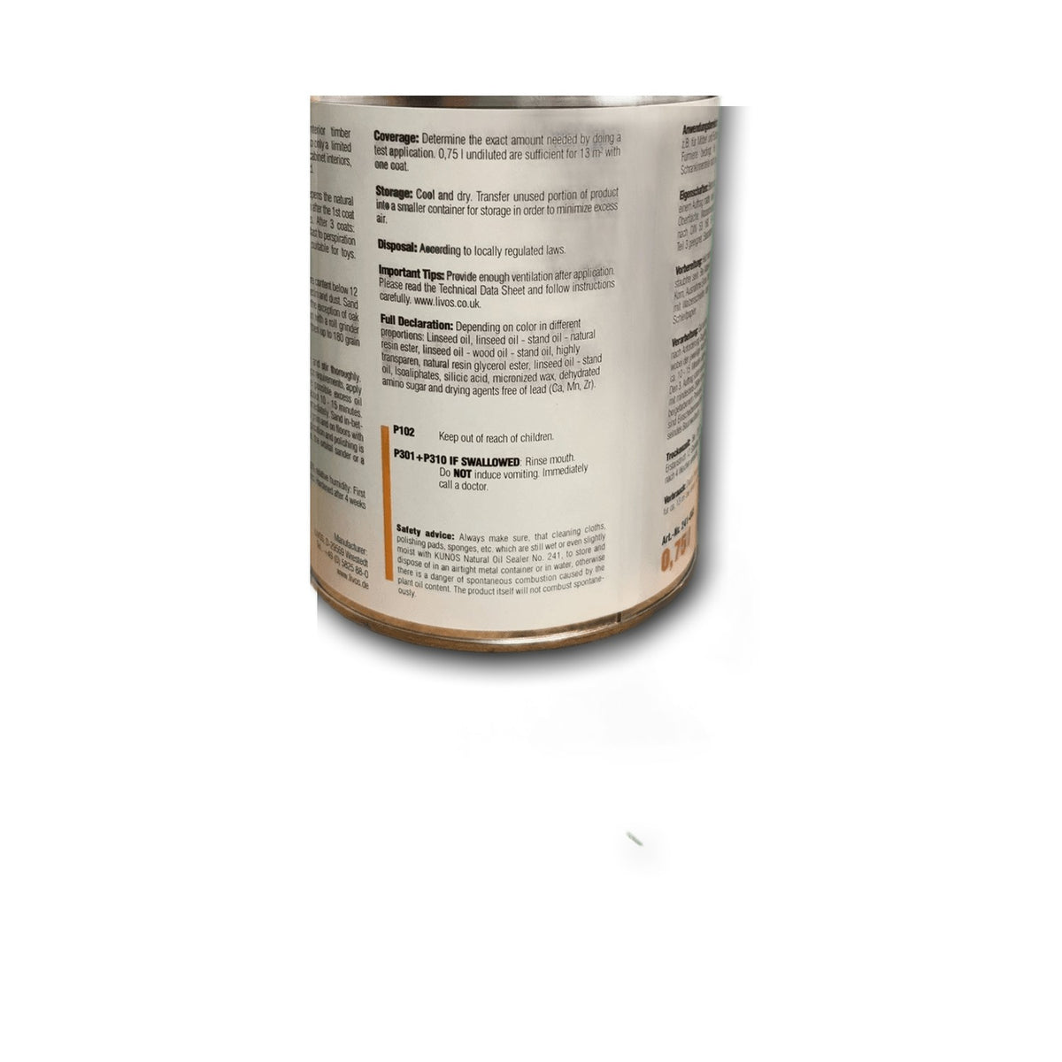 Livos KUNOS Objektöl farblos Nr. 241-002 – 0,75 l Dose — Detailansicht