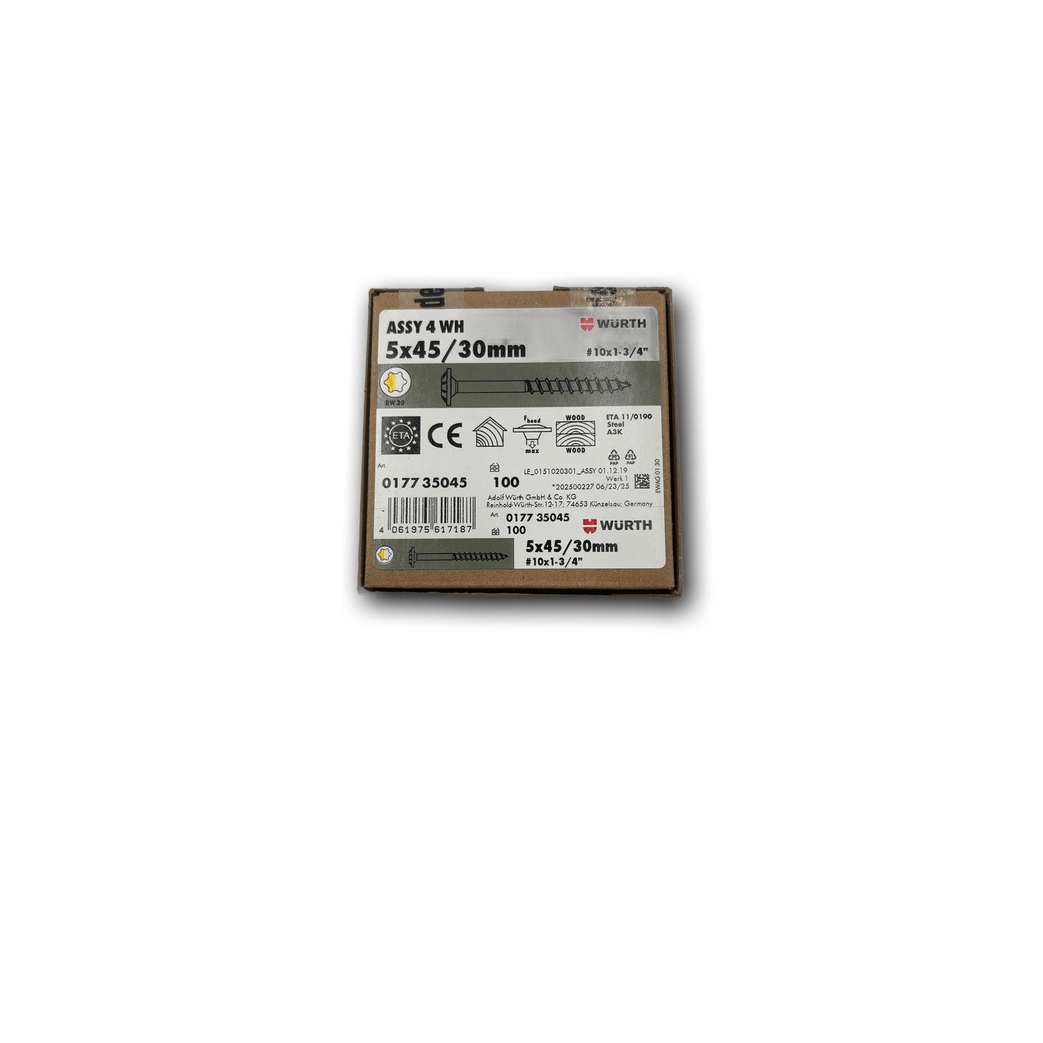 Würth ASSY 4 WH Tellerkopf-Schraube 5x45/30mm – 100 Stück — Detailansicht