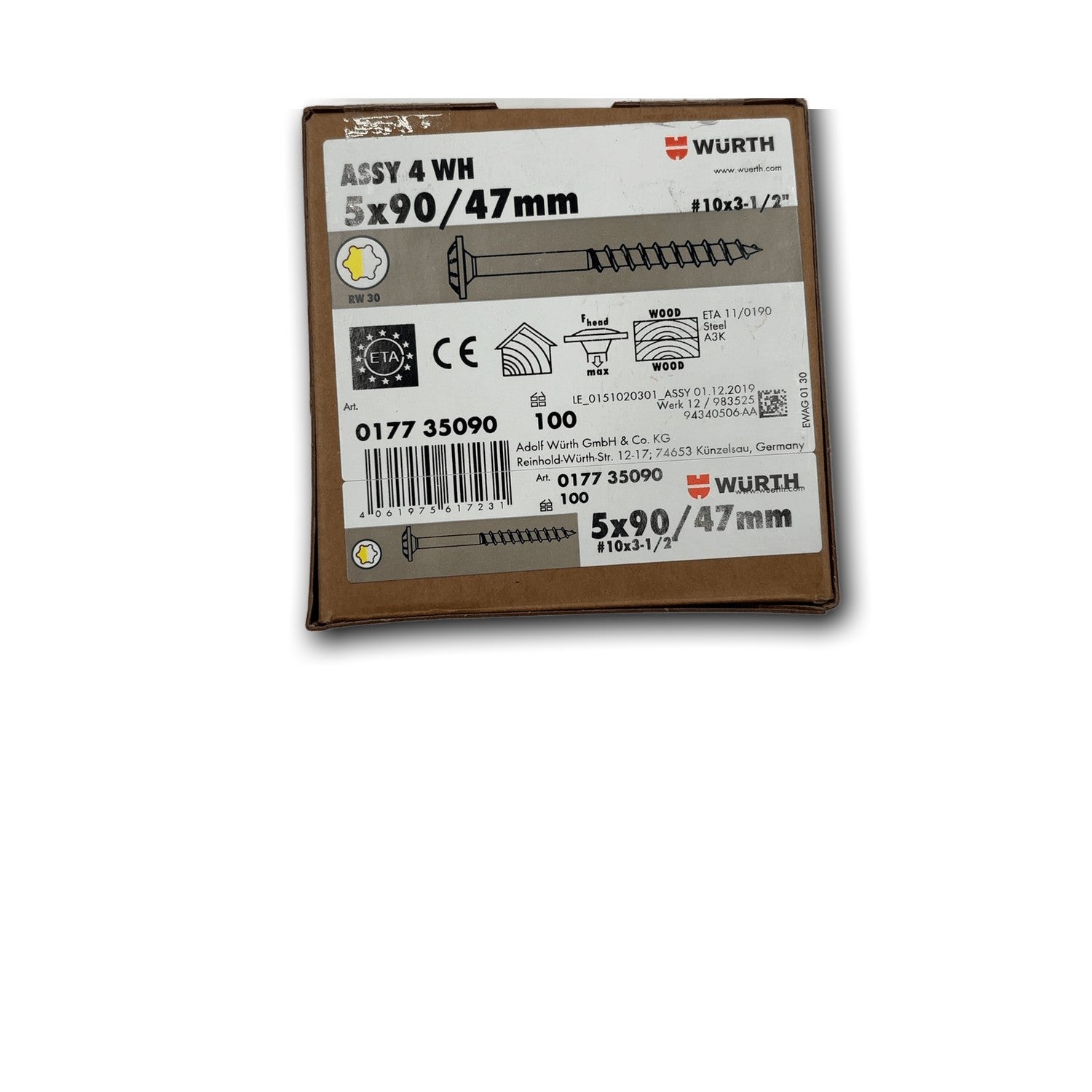 Würth ASSY 4 WH Tellerkopfschraube 5x90/47mm - 100 Stück — Detailansicht