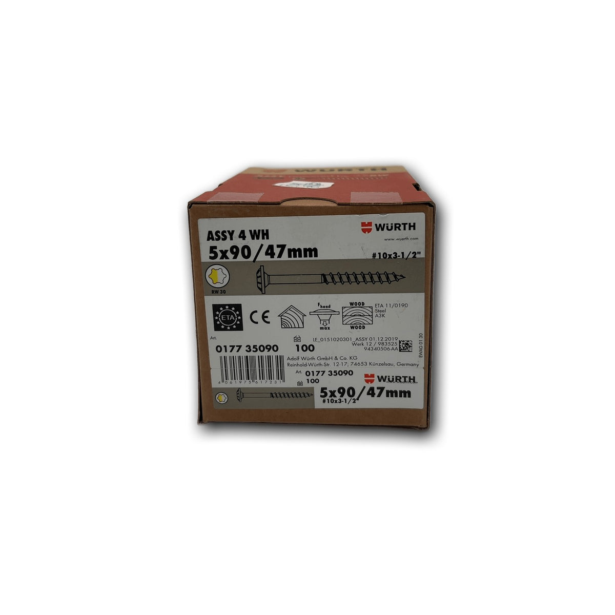 Würth ASSY 4 WH Tellerkopfschraube 5x90/47mm — 100 Stück